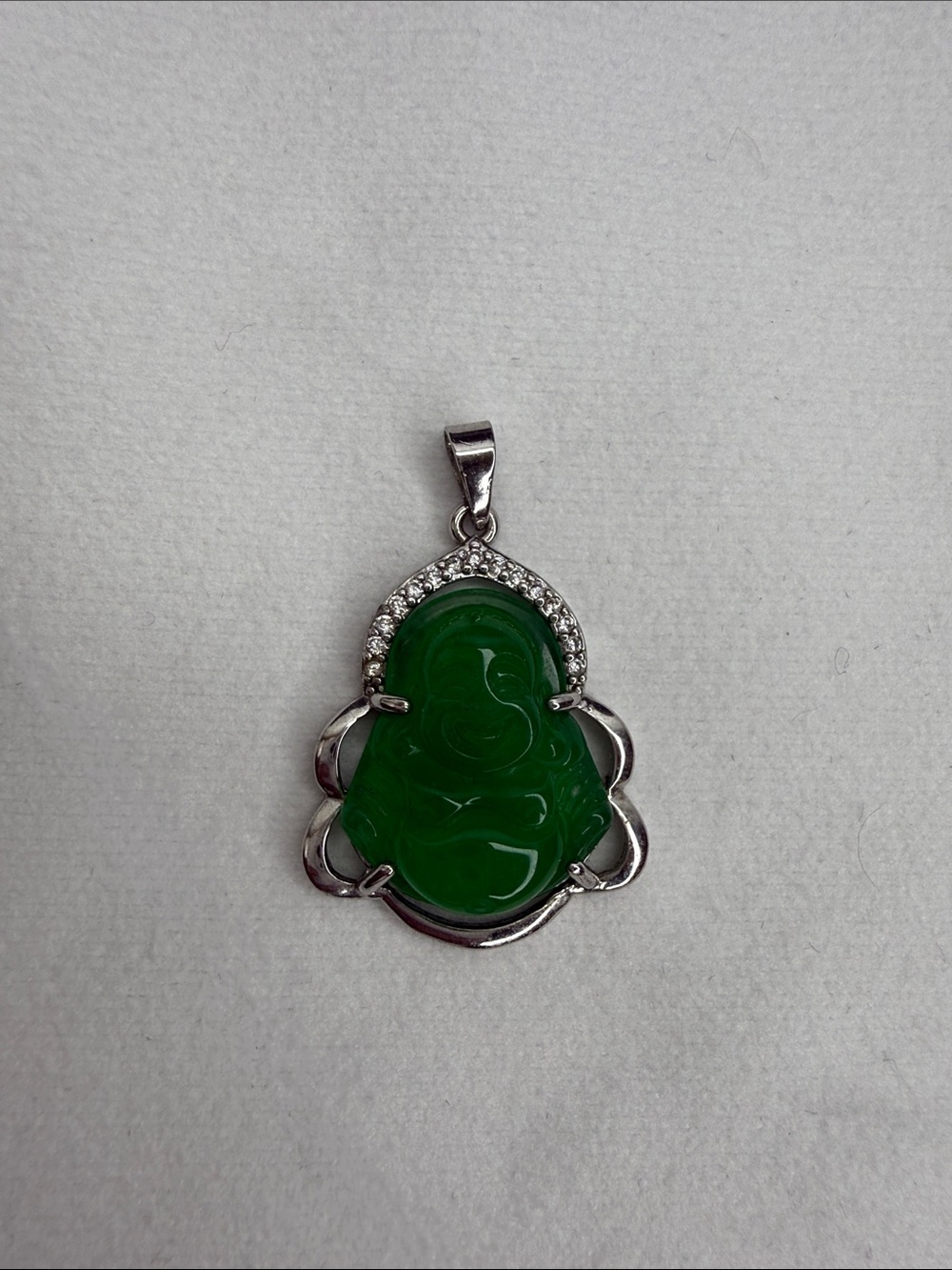 LJ Jewelry Vibrant Green Carved Laughing Buddha Pendant